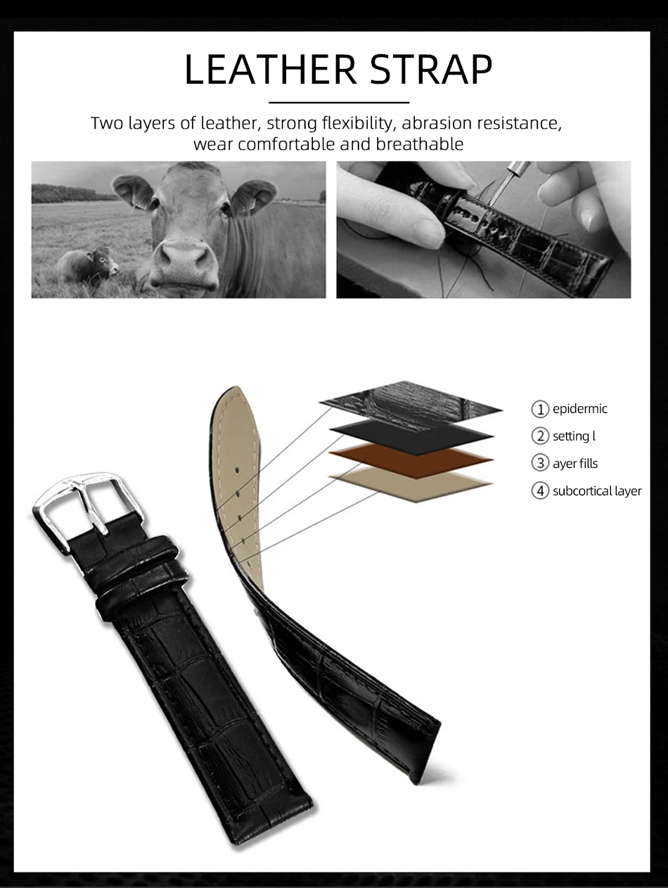 CHENXI 973 Men Quartz Watch Fashion Business Moon Phase Date Multifunctional Chronograph Leather Strap Wristwatch