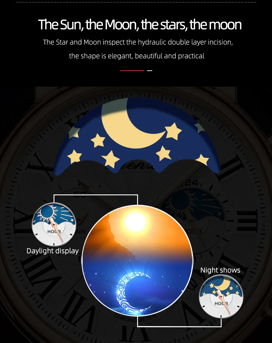 CHENXI 973 Men Quartz Watch Fashion Business Moon Phase Date Multifunctional Chronograph Leather Strap Wristwatch