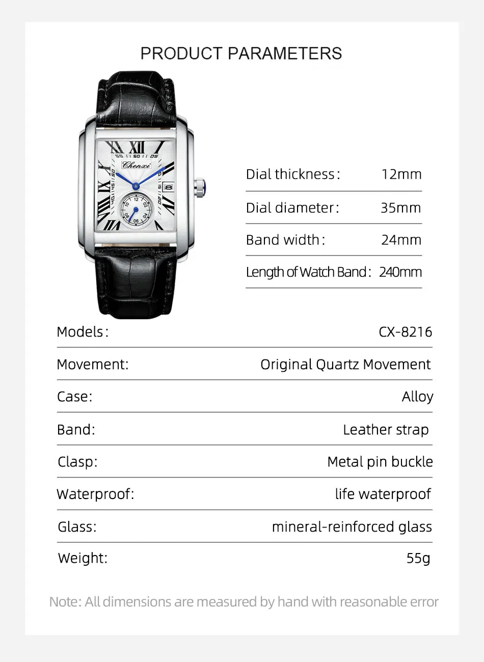 CHENXI 8216 Hot Selling Top Brand Business Men's Watch Quartz Military Calendar Waterproof Men's Leather Strap Elegant Clock