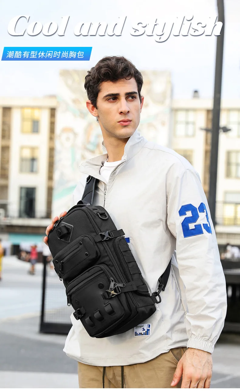 Ozuko Belly Bags Men's Chest Bag Outdoor Tactical One Shoulder Crossbody Bag High Capacity Waterproof Sports Bag For Man