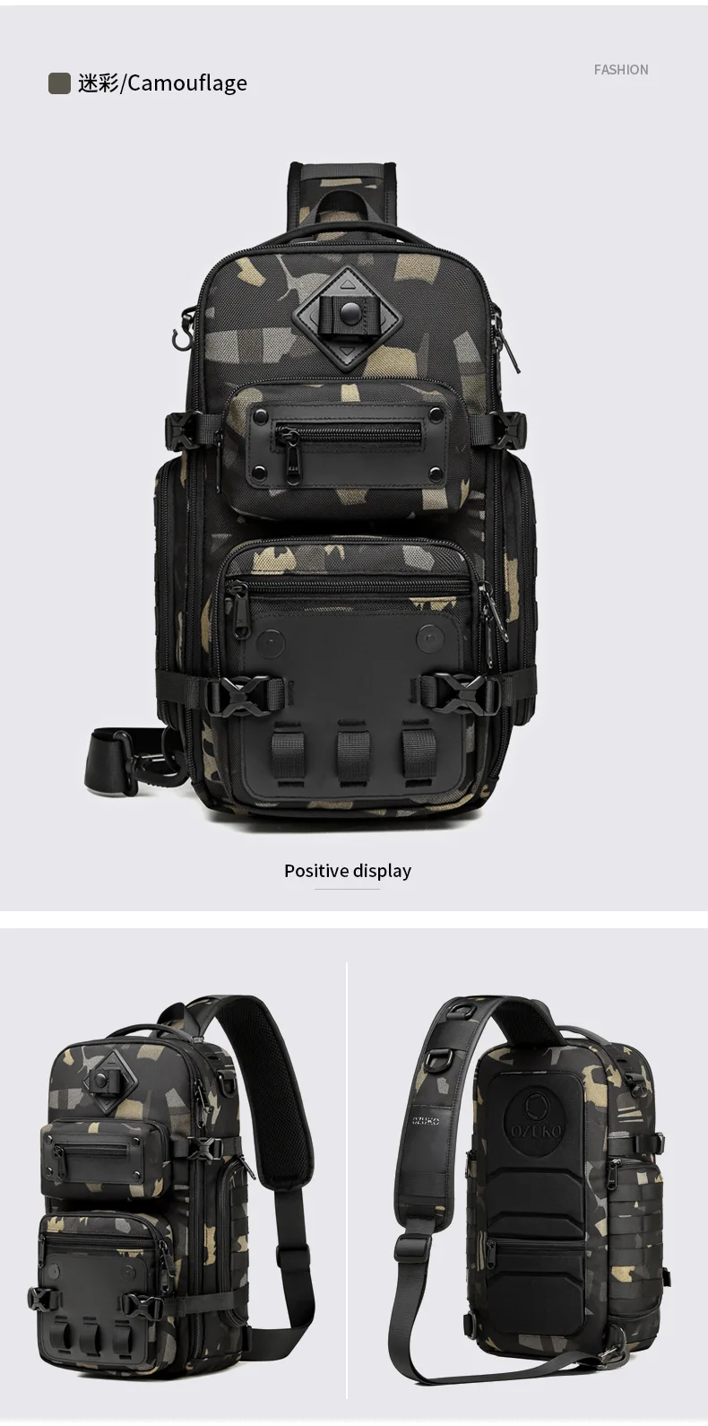 Ozuko Belly Bags Men's Chest Bag Outdoor Tactical One Shoulder Crossbody Bag High Capacity Waterproof Sports Bag For Man