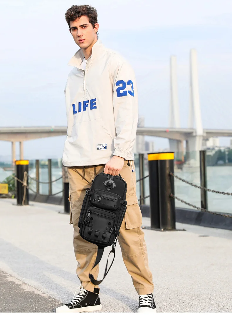 Ozuko Belly Bags Men's Chest Bag Outdoor Tactical One Shoulder Crossbody Bag High Capacity Waterproof Sports Bag For Man