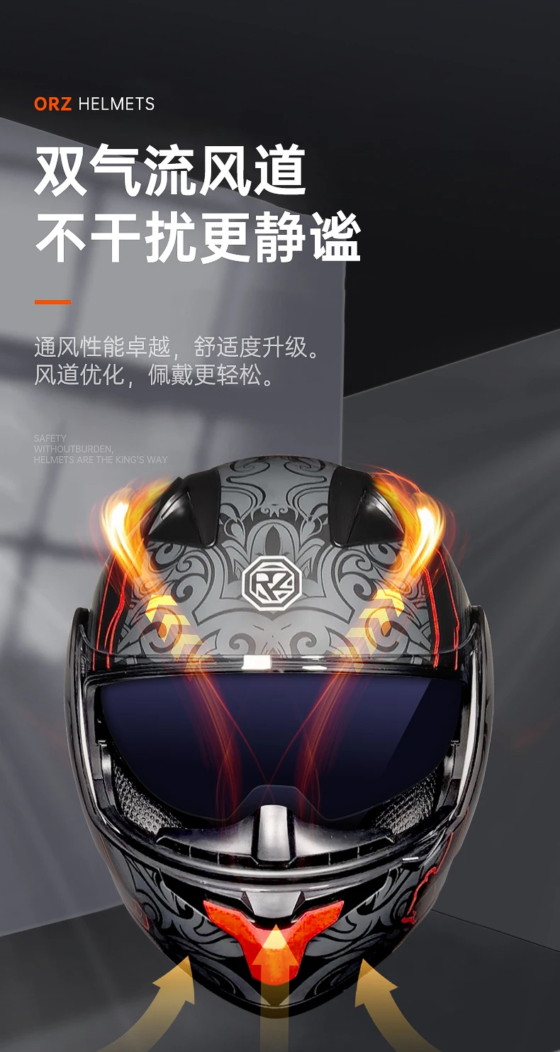 ORZ Personalised Motorcycle Full Face Helmet Men Women Fashion Dual Lens Helmets Motocross Racing Modular Flip Up Casco Moto