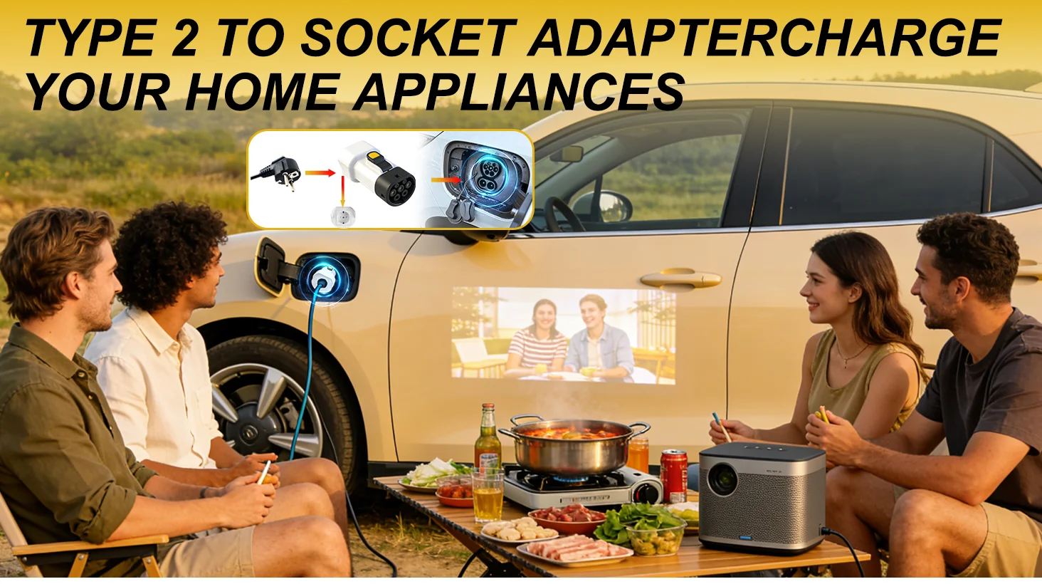 Type2 V2L Discharger adapter 16A EU socket Discharge for BYD MG4 Geely Jaecoo Omoda SAMRT Renault Hyundai ZEEKR XPENG NAMMI