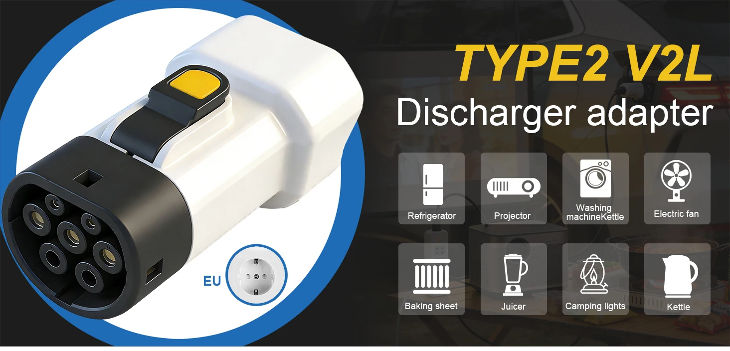 Type2 V2L Discharger adapter 16A EU socket Discharge for BYD MG4 Geely Jaecoo Omoda SAMRT Renault Hyundai ZEEKR XPENG NAMMI