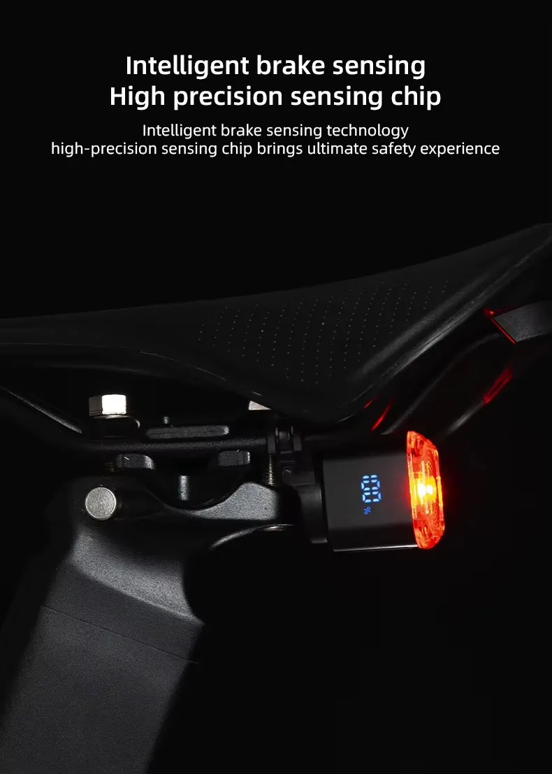 Digital Display Smart Bike Taillight Waterproof Intelligent Sensing Tail Light Cycling Safety Warning Light Bicycle Rear Light