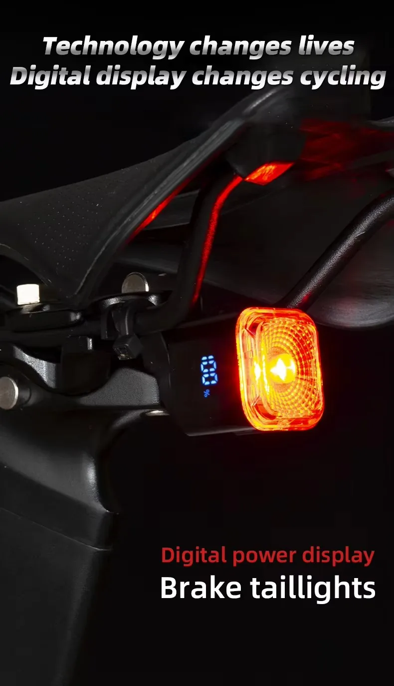 Digital Display Smart Bike Taillight Waterproof Intelligent Sensing Tail Light Cycling Safety Warning Light Bicycle Rear Light