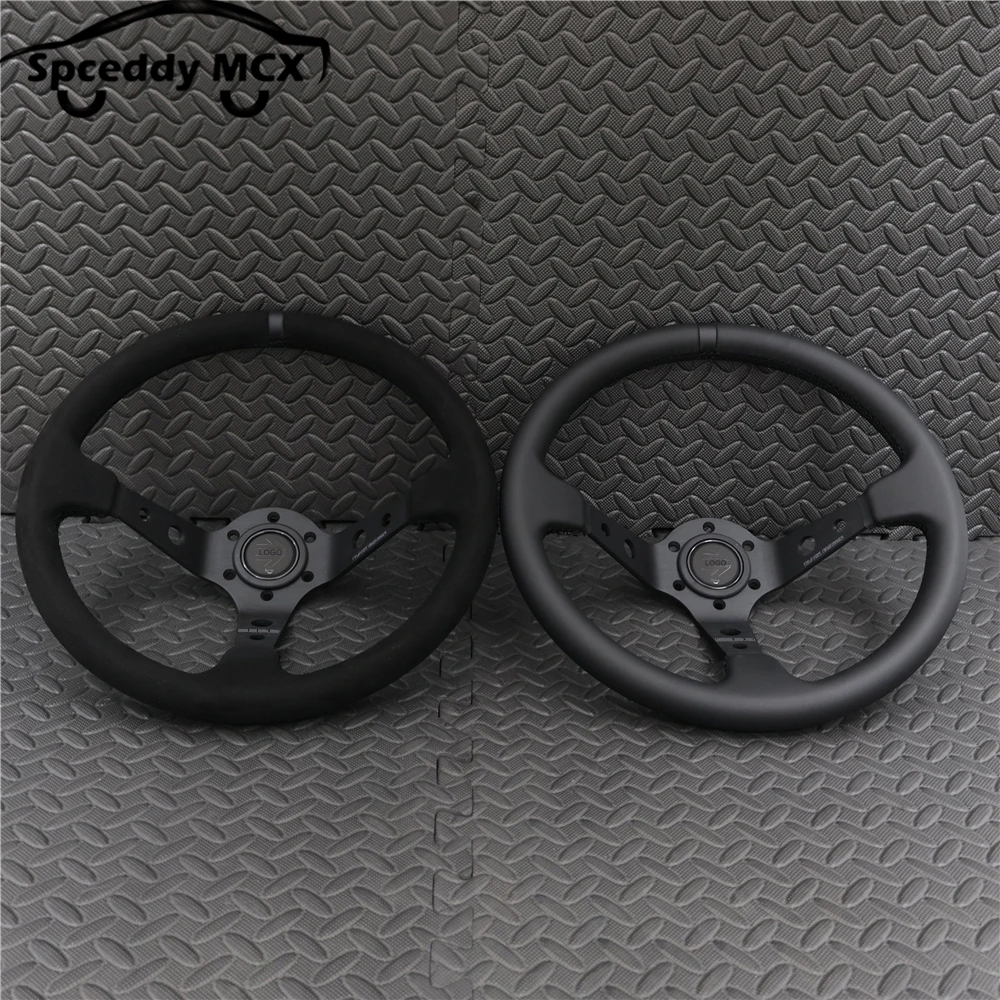 14inch 350mm Car Steering Wheel Suede Leather/Genuine leather Deep Concave Drift JDM Racing Black Edition 2407MOBE125