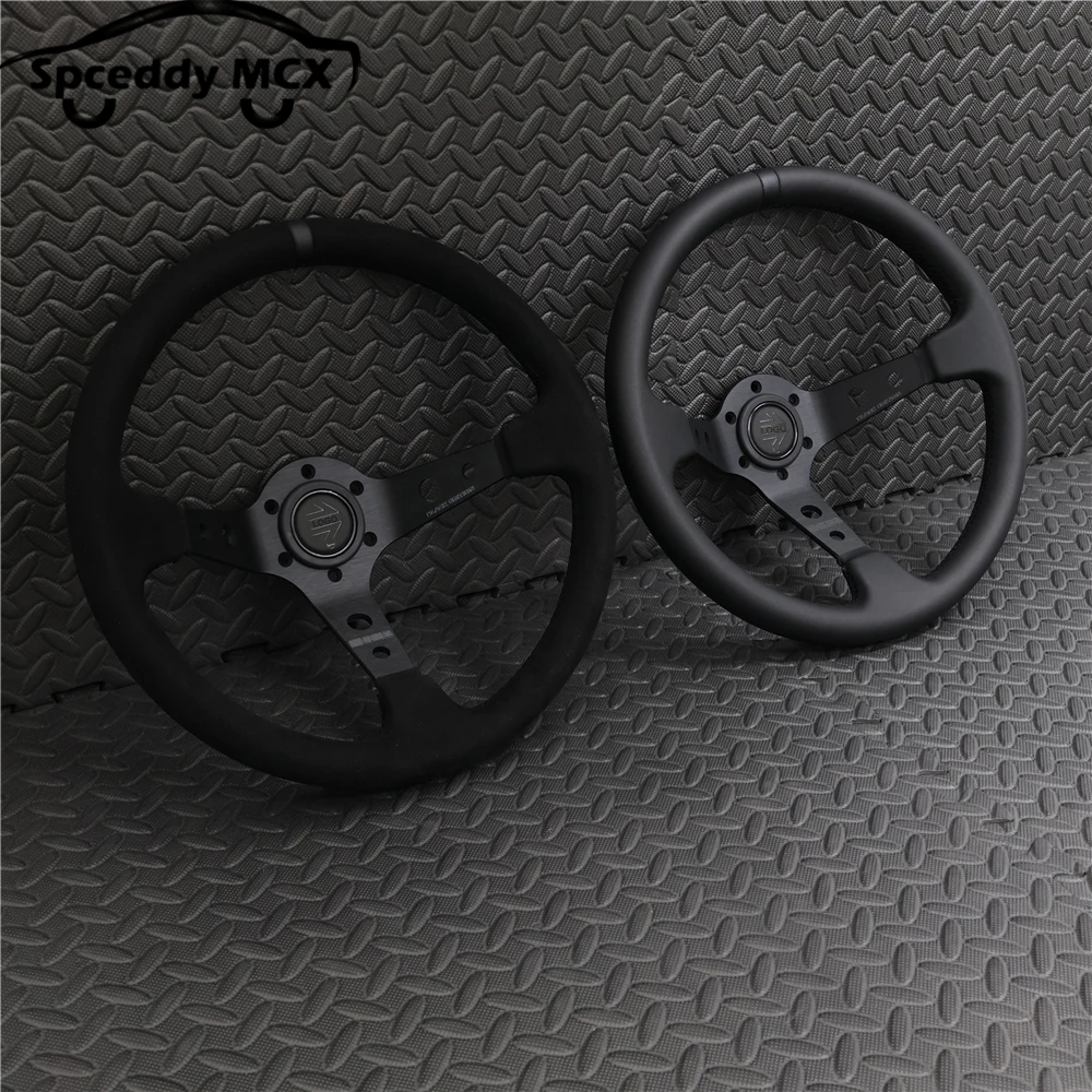 14inch 350mm Car Steering Wheel Suede Leather/Genuine leather Deep Concave Drift JDM Racing Black Edition 2407MOBE125
