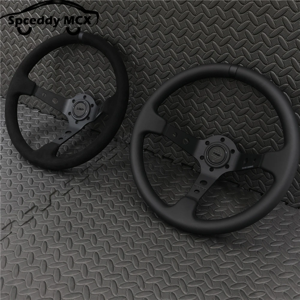 14inch 350mm Car Steering Wheel Suede Leather/Genuine leather Deep Concave Drift JDM Racing Black Edition 2407MOBE125