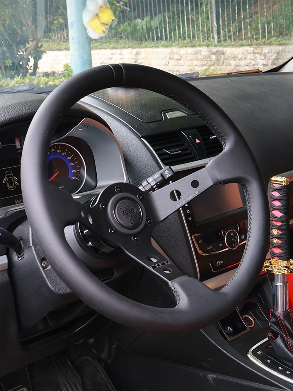 14inch 350mm Car Steering Wheel Suede Leather/Genuine leather Deep Concave Drift JDM Racing Black Edition 2407MOBE125