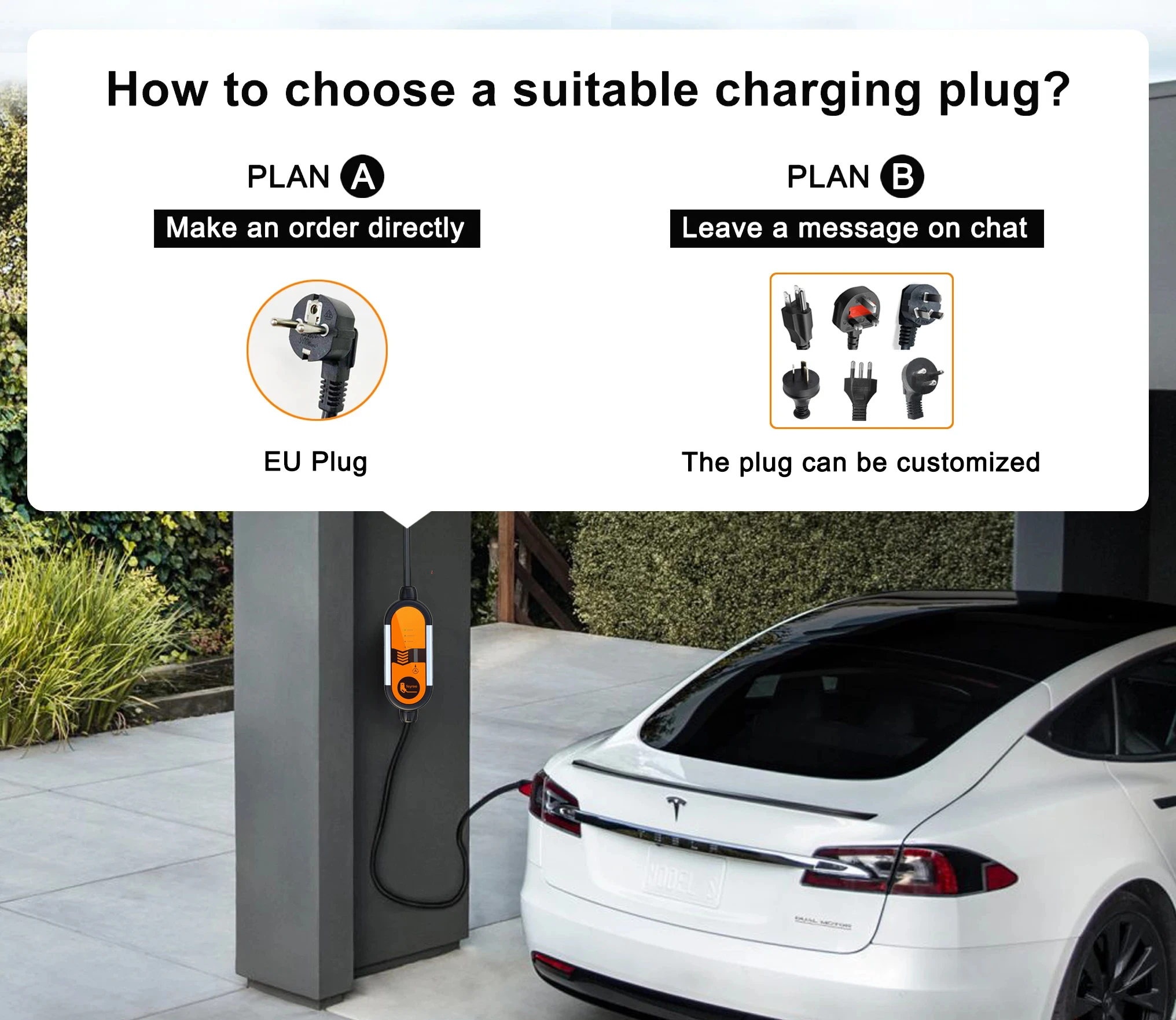 Feyree Type2 16A 3.5KW Portable EV Charger EVSE Charging Cable 5m with Schuko Plug Current Adjustable for Electric Car Charger