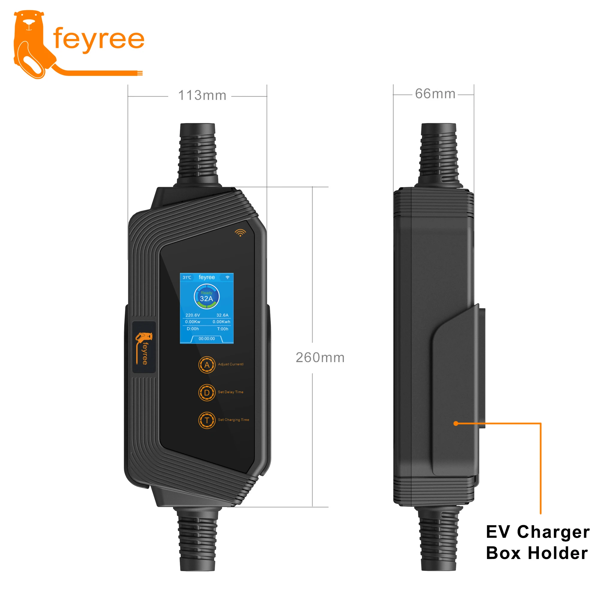 Feyree Type2 / Type1 / GBT / TS-NACS Socket 32A 7KW 1 Phase Smart APP Wi-Fi Control for Home & Outdoor Use