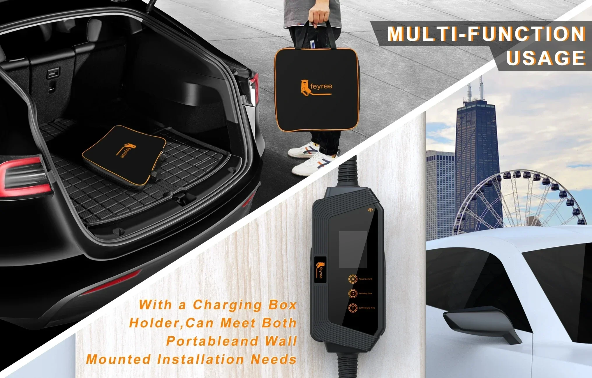 Feyree Type2 / Type1 / GBT / TS-NACS Socket 32A 7KW 1 Phase Smart APP Wi-Fi Control for Home & Outdoor Use