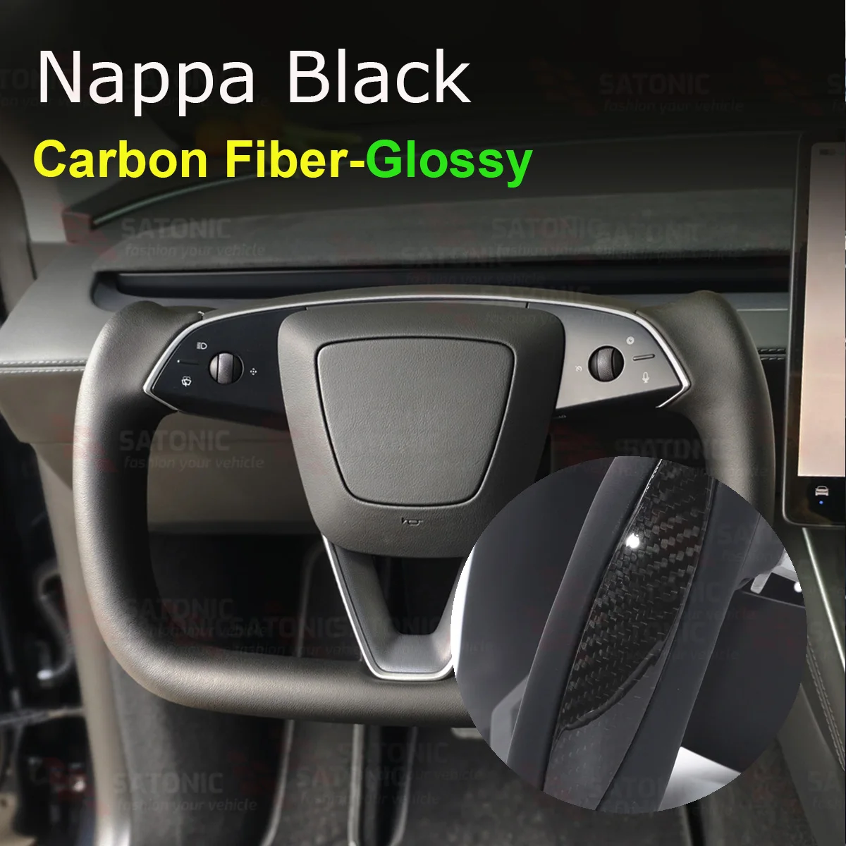 SATONIC 350mm Heated Sports Yoke Handle Steering Wheel For Tesla New Model Y Juniper YL Customized Nappa Leather