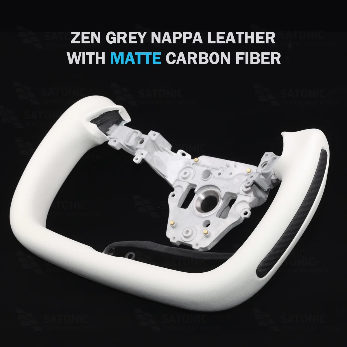 SATONIC 350mm Heated Sports Yoke Handle Steering Wheel For Tesla New Model Y Juniper YL Customized Nappa Leather