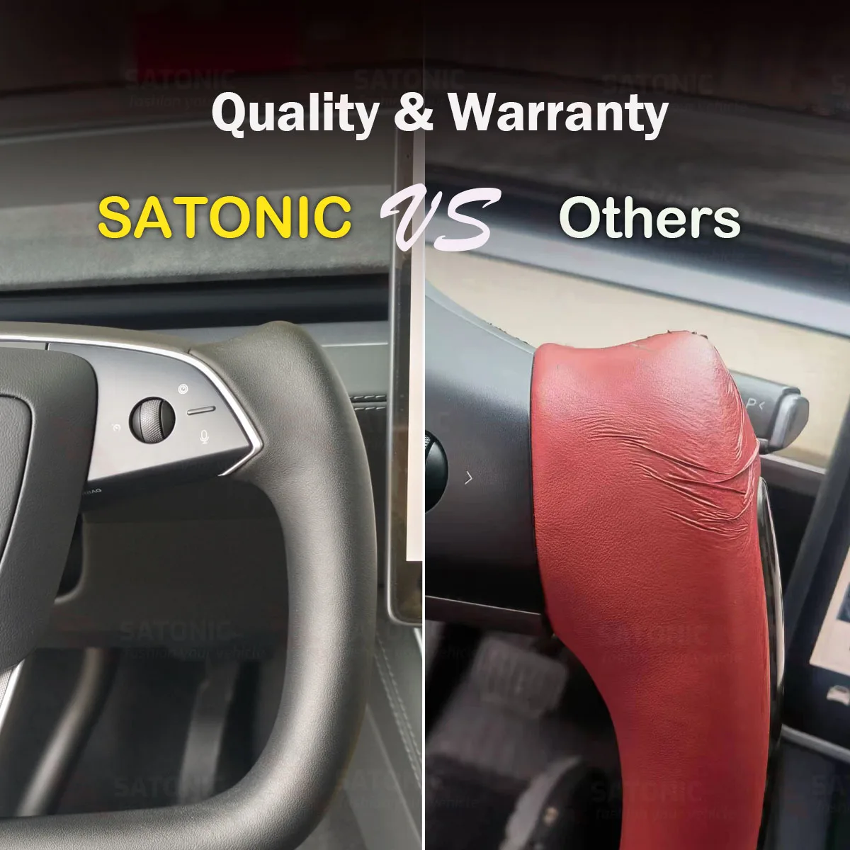 SATONIC 350mm Heated Sports Yoke Handle Steering Wheel For Tesla New Model Y Juniper YL Customized Nappa Leather