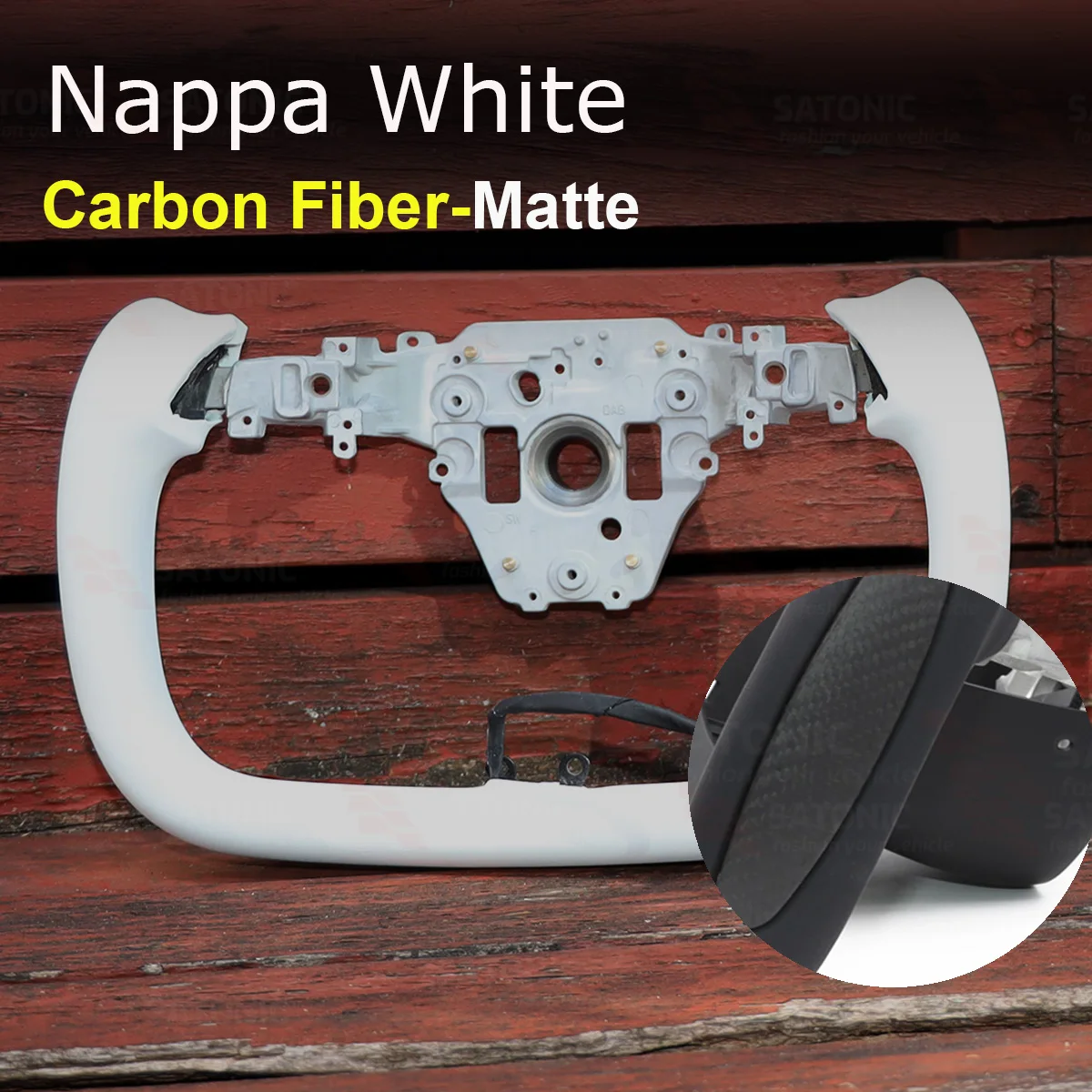 SATONIC 350mm Heated Sports Yoke Handle Steering Wheel For Tesla New Model Y Juniper YL Customized Nappa Leather