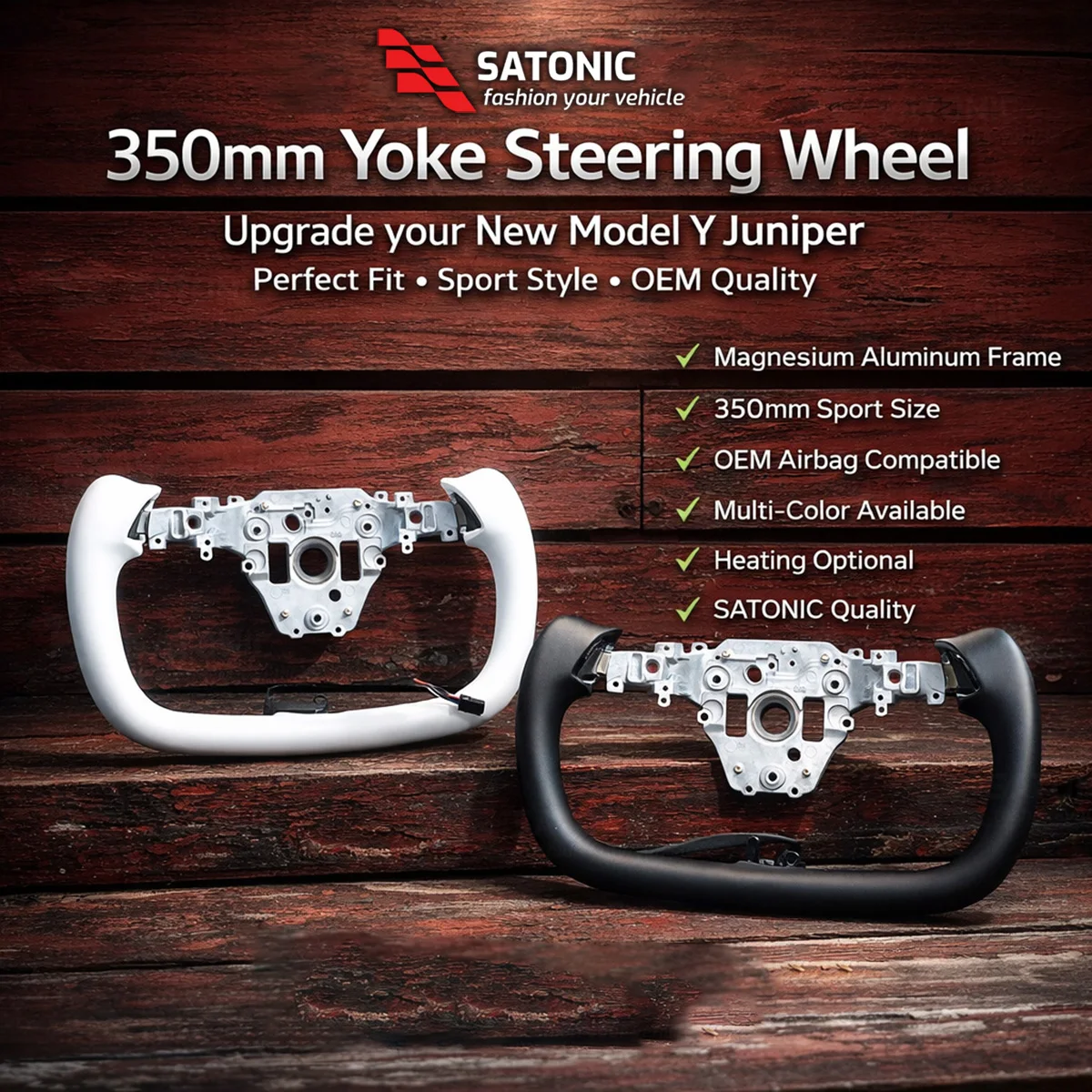 SATONIC 350mm Heated Sports Yoke Handle Steering Wheel For Tesla New Model Y Juniper YL Customized Nappa Leather