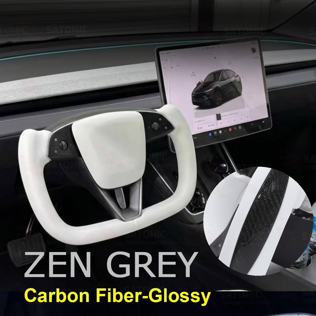 SATONIC 350mm Heated Sports Yoke Handle Steering Wheel For Tesla New Model Y Juniper YL Customized Nappa Leather