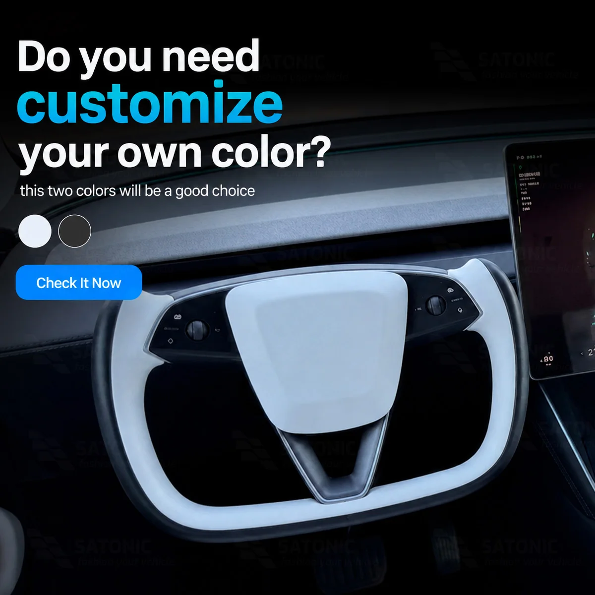 SATONIC 350mm Heated Sports Yoke Handle Steering Wheel For Tesla New Model Y Juniper YL Customized Nappa Leather