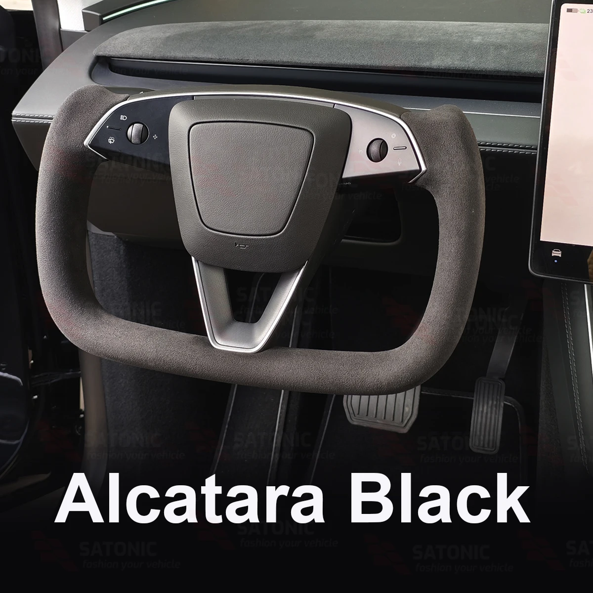 SATONIC 350mm Heated Sports Yoke Handle Steering Wheel For Tesla New Model Y Juniper YL Customized Nappa Leather
