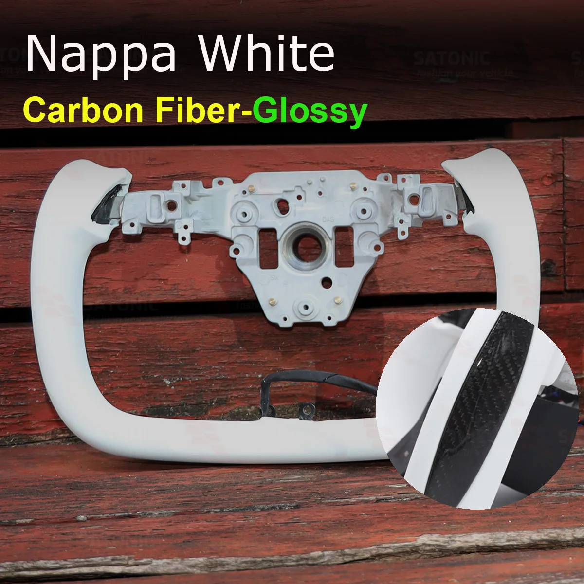 SATONIC 350mm Heated Sports Yoke Handle Steering Wheel For Tesla New Model Y Juniper YL Customized Nappa Leather