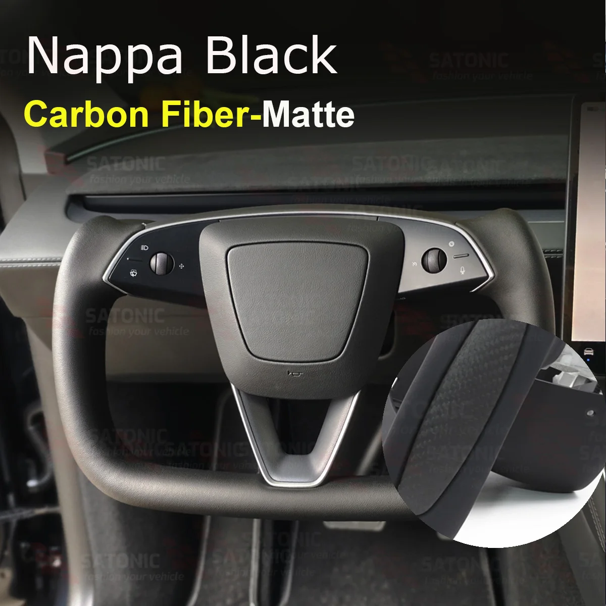 SATONIC 350mm Heated Sports Yoke Handle Steering Wheel For Tesla New Model Y Juniper YL Customized Nappa Leather