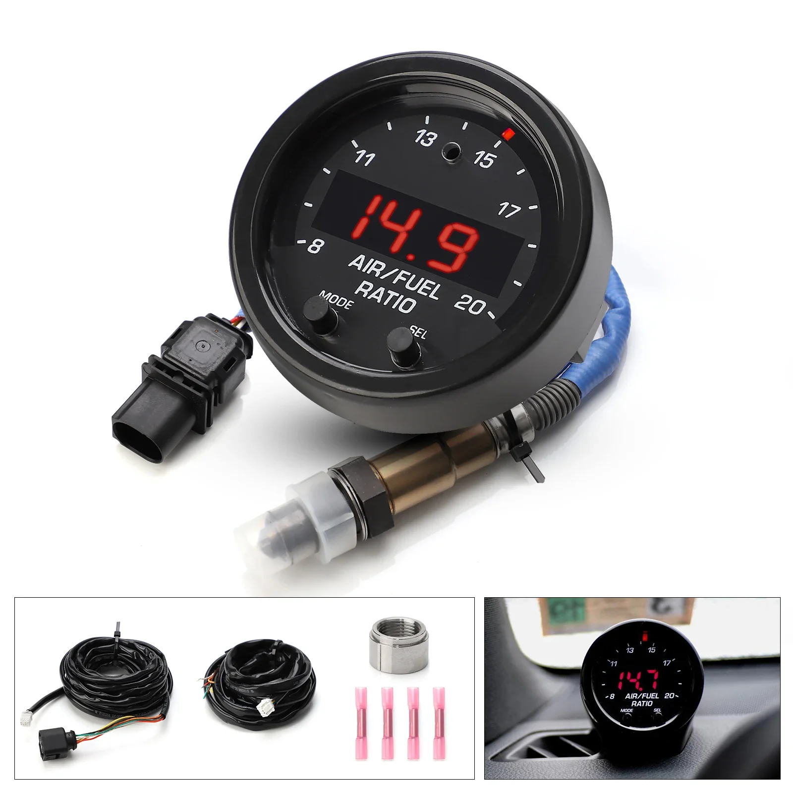 Car O2 Air Fuel Ratio Wide-band Gauge Kit For 30-0300 X-Series AFR Wideband LSU 4.9 Lambda Meter Oxygen Sensor Controller Gauge