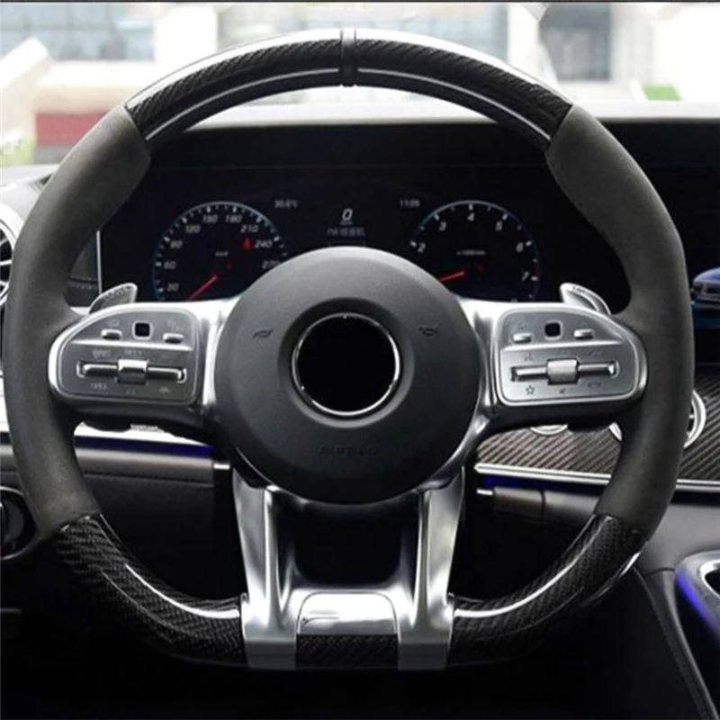 W/Logo Car Steering Flat Wheel Lower Trim Cover ABS For Mercedes Benz AMG W177 B W247 C W205 E W213 G W463 GLS W257 Class