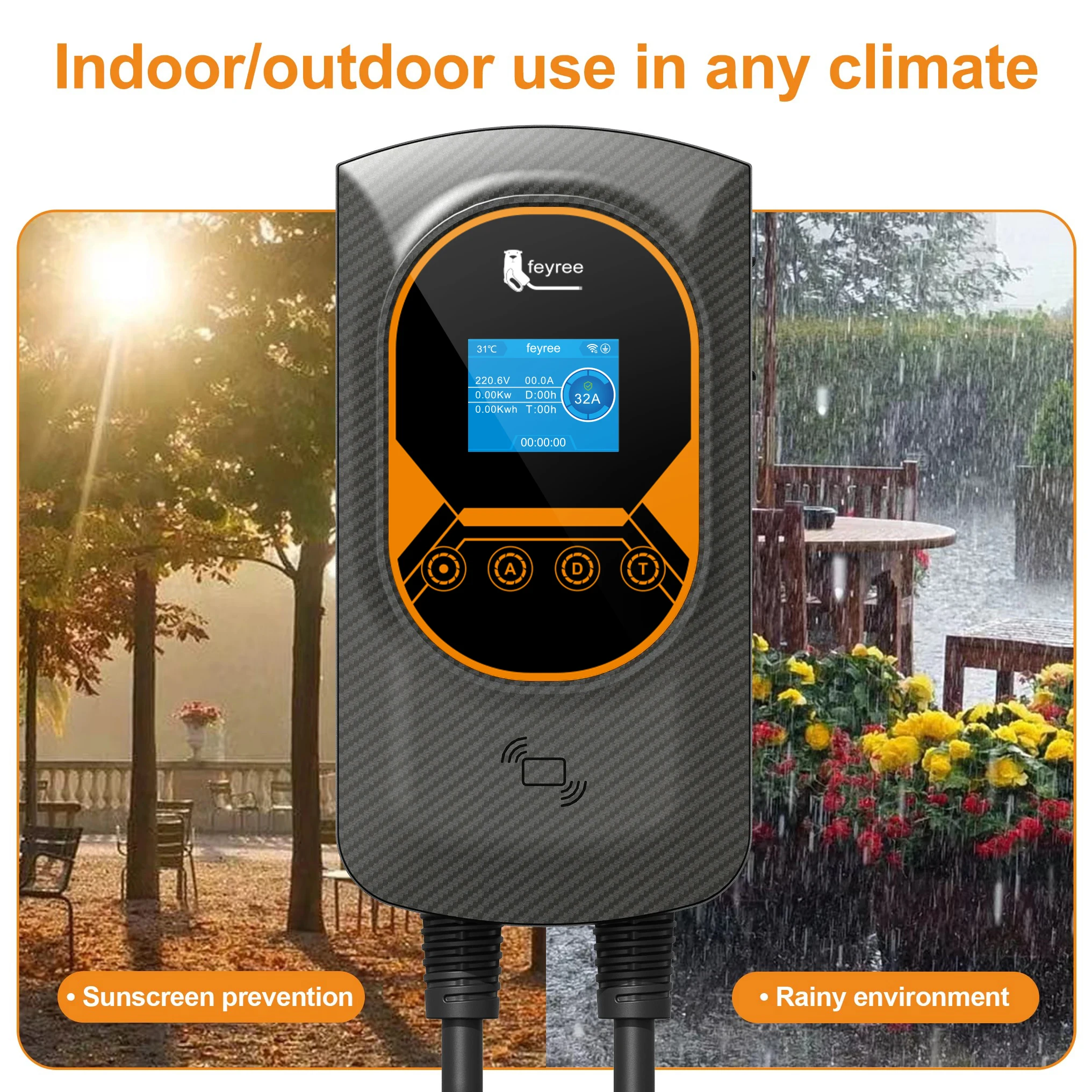 Feyree EV Charging Station 32A Electric Vehicle Car Charger EVSE Wallbox Wallmount 7.6/11/22KW Type2 Cable IEC62196 APP Control