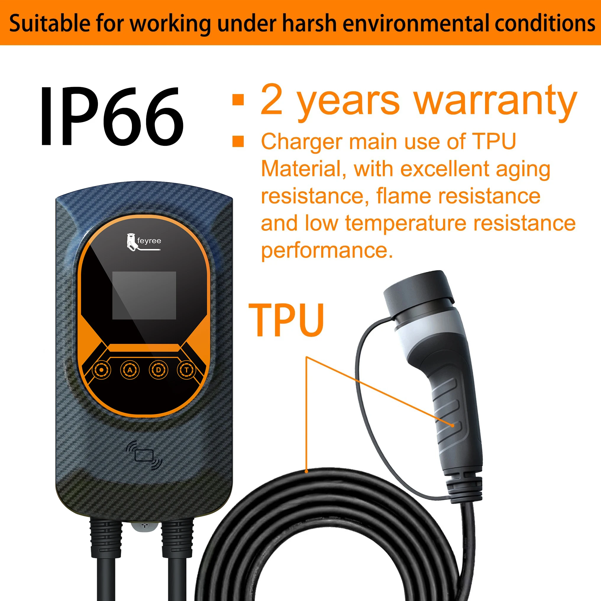 Feyree EV Charging Station 32A Electric Vehicle Car Charger EVSE Wallbox Wallmount 7.6/11/22KW Type2 Cable IEC62196 APP Control