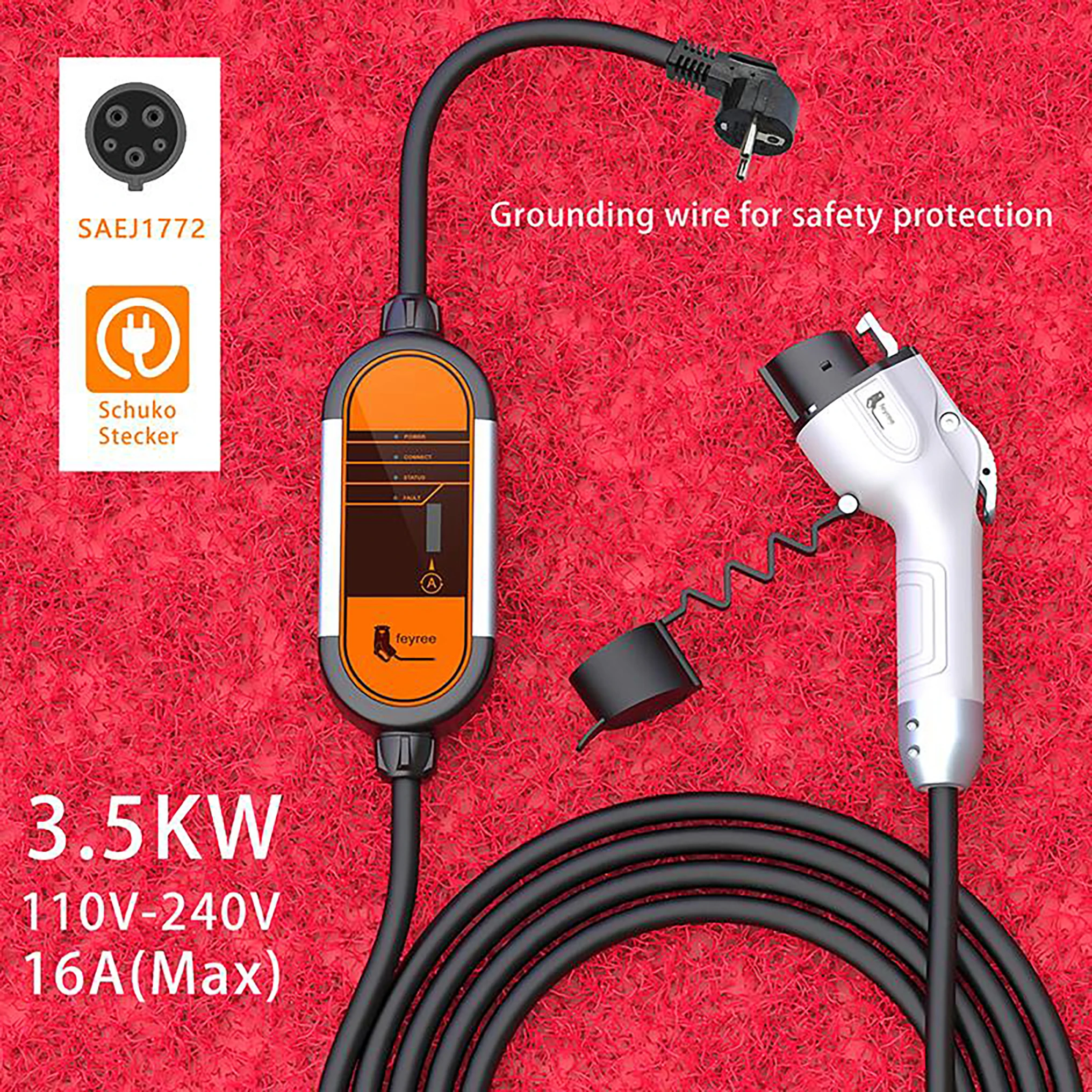 Feyree Portable EV Charger Type2 IEC62196-2 16A EVSE Charging Cable Type1 SAE J1772 EU Plug Controller Wallbox for Electric Car
