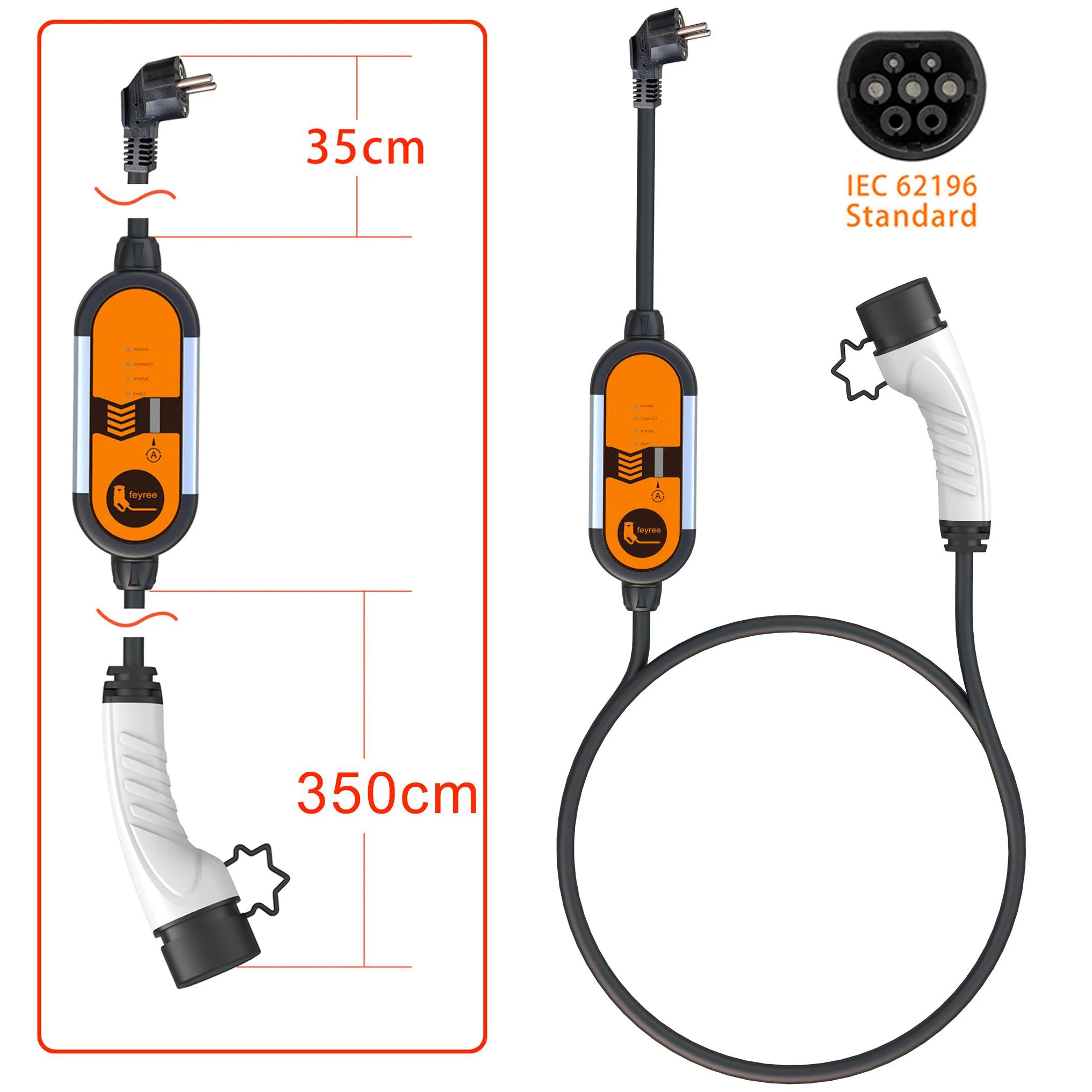 Feyree Portable EV Charger Type2 IEC62196-2 16A EVSE Charging Cable Type1 SAE J1772 EU Plug Controller Wallbox for Electric Car