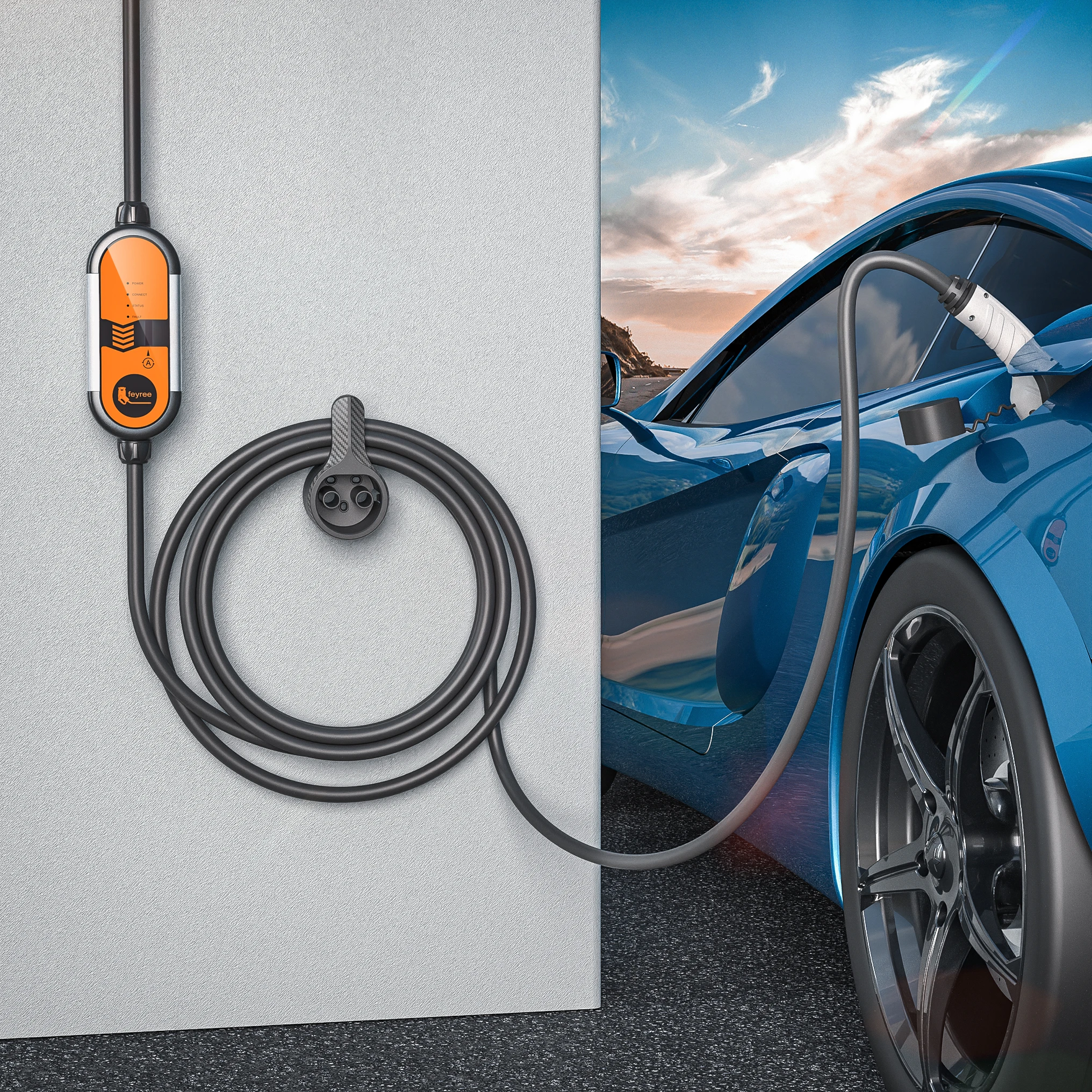 Feyree Portable EV Charger Type2 IEC62196-2 16A EVSE Charging Cable Type1 SAE J1772 EU Plug Controller Wallbox for Electric Car