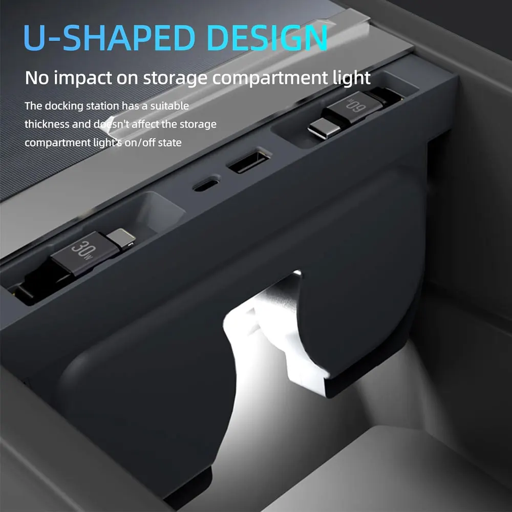 USB Hub Charger For Tesla Model Y Juniper 2025-2026 & Model 3 Highland 2024-2026 Center Console Docking Station Accessories