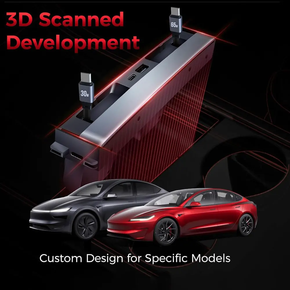 USB Hub Charger For Tesla Model Y Juniper 2025-2026 & Model 3 Highland 2024-2026 Center Console Docking Station Accessories