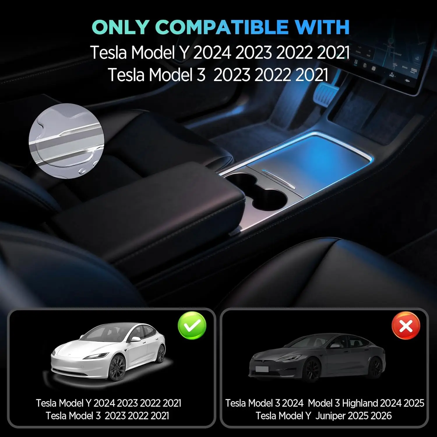 USB Hub Charger for Tesla Model Y 2020-2024 Model 3 2020-2023 Center Console with Fast Charging Retractable Cables Phone Charger