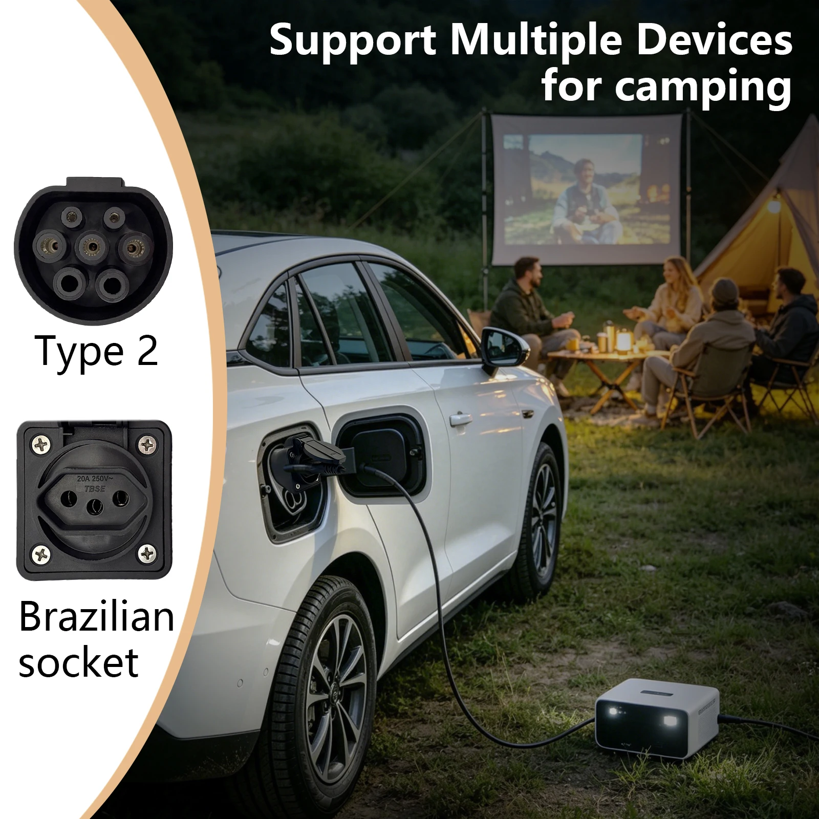 TYPE2 V2L Discharge Adapter 16A EV Power Vehicle to Load Connector For BYD ZEEKR XPENG Deepal MG Geely Chery Mazda Brazil Socket