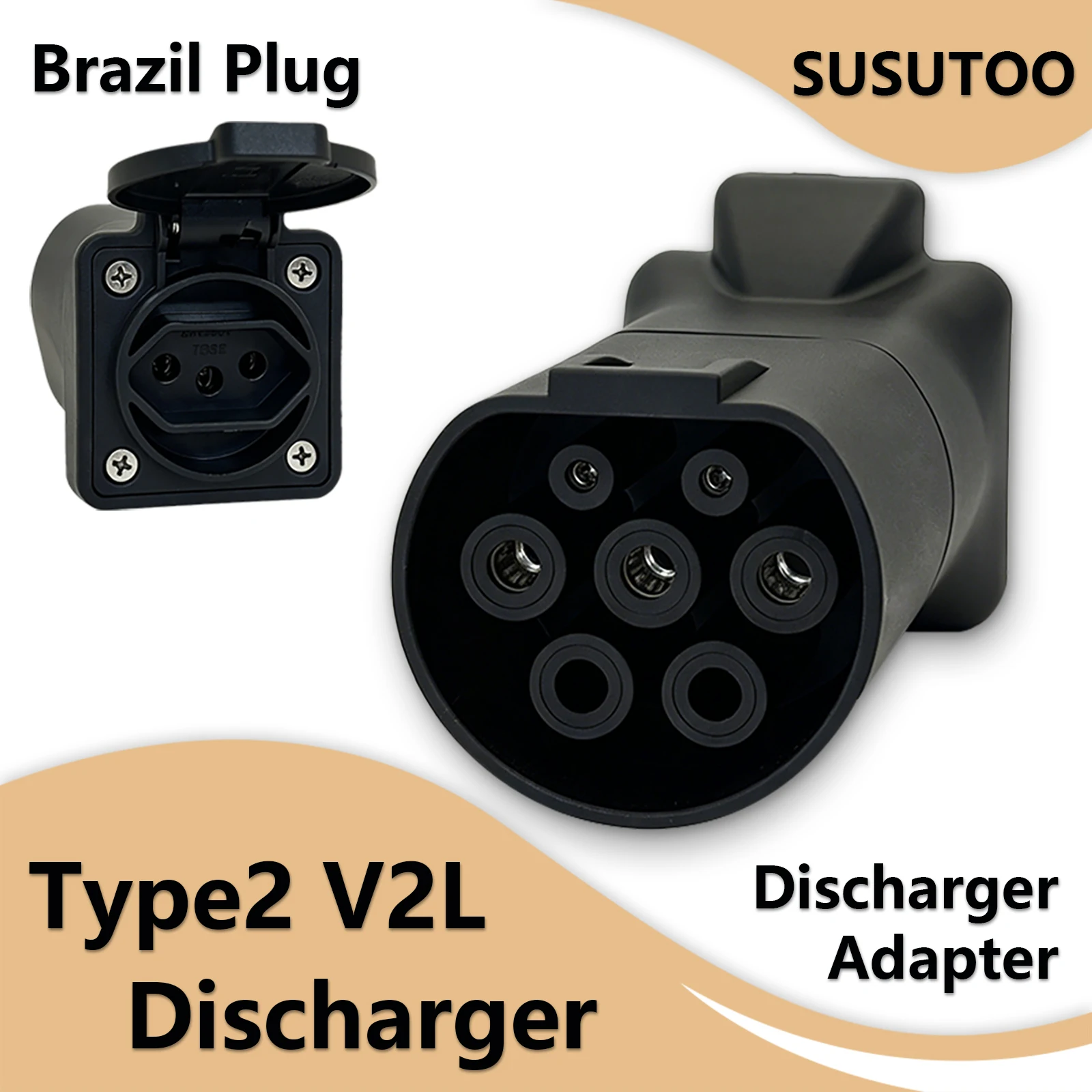 TYPE2 V2L Discharge Adapter 16A EV Power Vehicle to Load Connector For BYD ZEEKR XPENG Deepal MG Geely Chery Mazda Brazil Socket