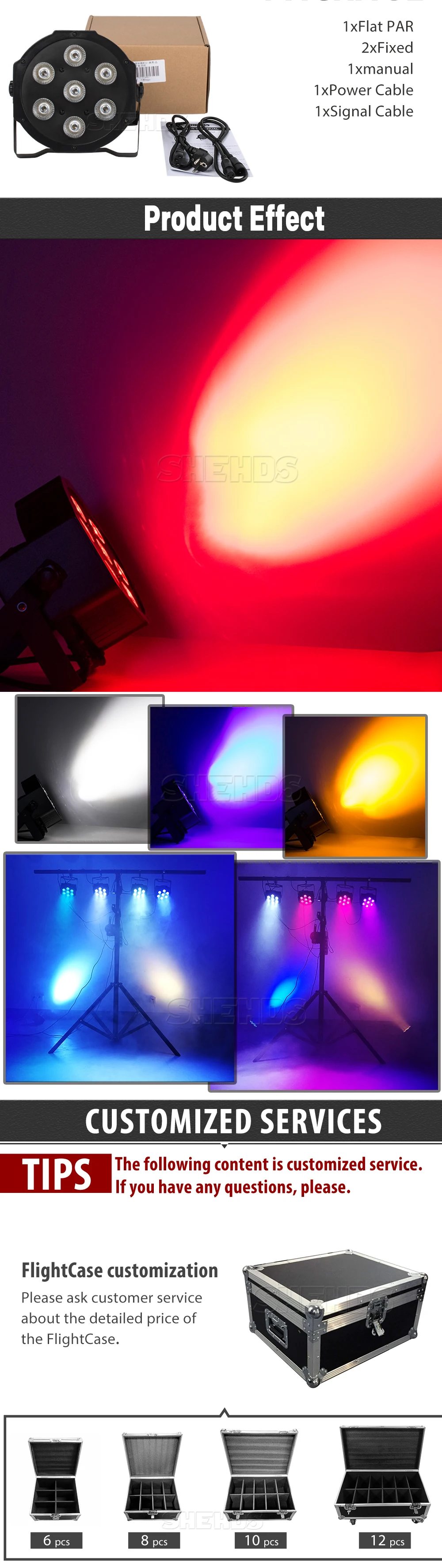 SHEHDS 7X12W RGBW / 7x18W RGBWA+UV LED Flat Par Light Mobile Plug Ultra-Quiet Fan Family Birthday Party Theater Stage Lighting