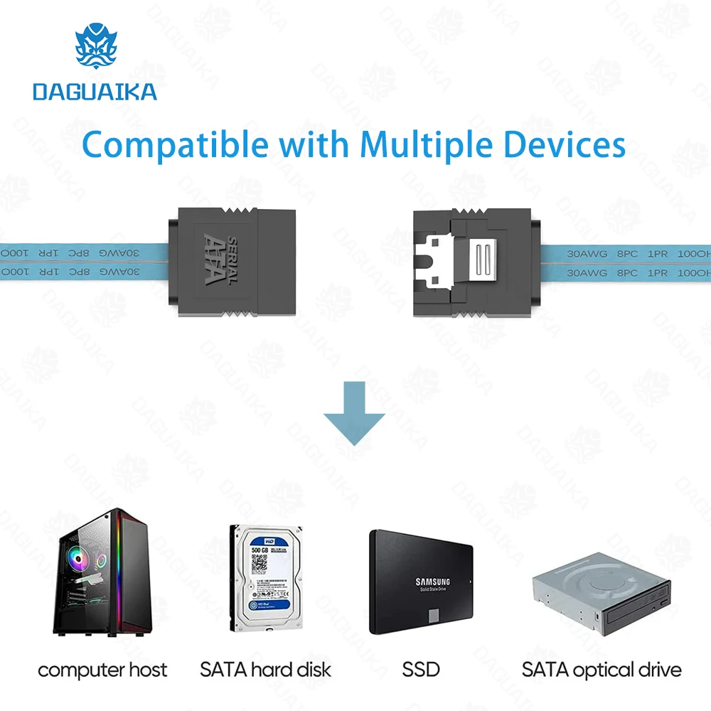 SATA-III Cable 6Pcs/Set - 90-Degree Right-Angle SAS/SATA-6Gbps Cable Replacement for Server-Raid SDD HDD CD DVD Drives