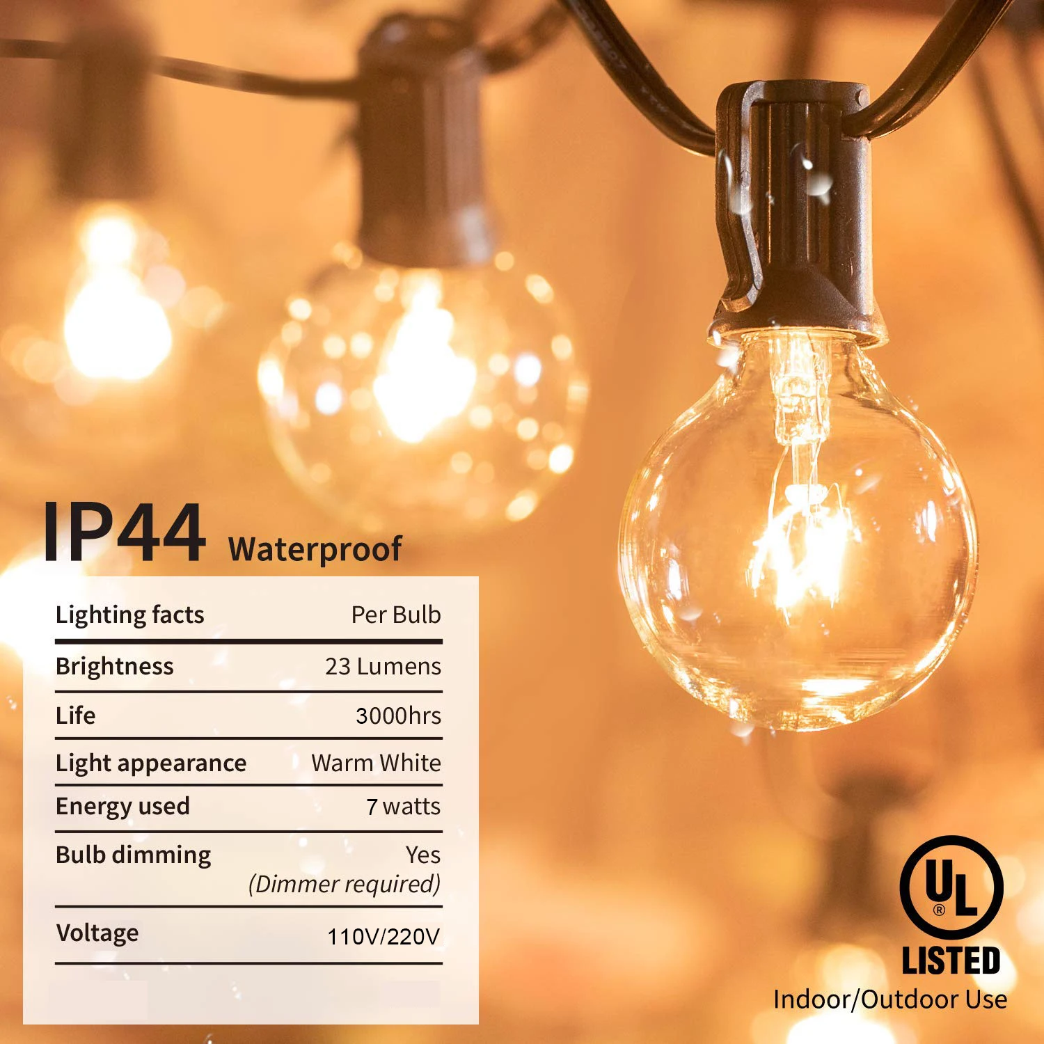 GANRILAND G40 Tungsten Outdoor String Light EU US Plug 7W Globe Edison Incandescent Lamp Bulbs Waterproof IP44 Fairy Light Chain