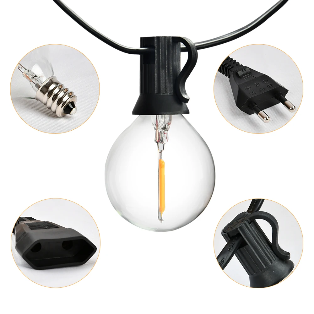 LED String Light G40 LED Garland Festoon Light IP45 Patio Fairy String For Outdoor Garden Wedding Patry Decorate9M 14M 15M 18M