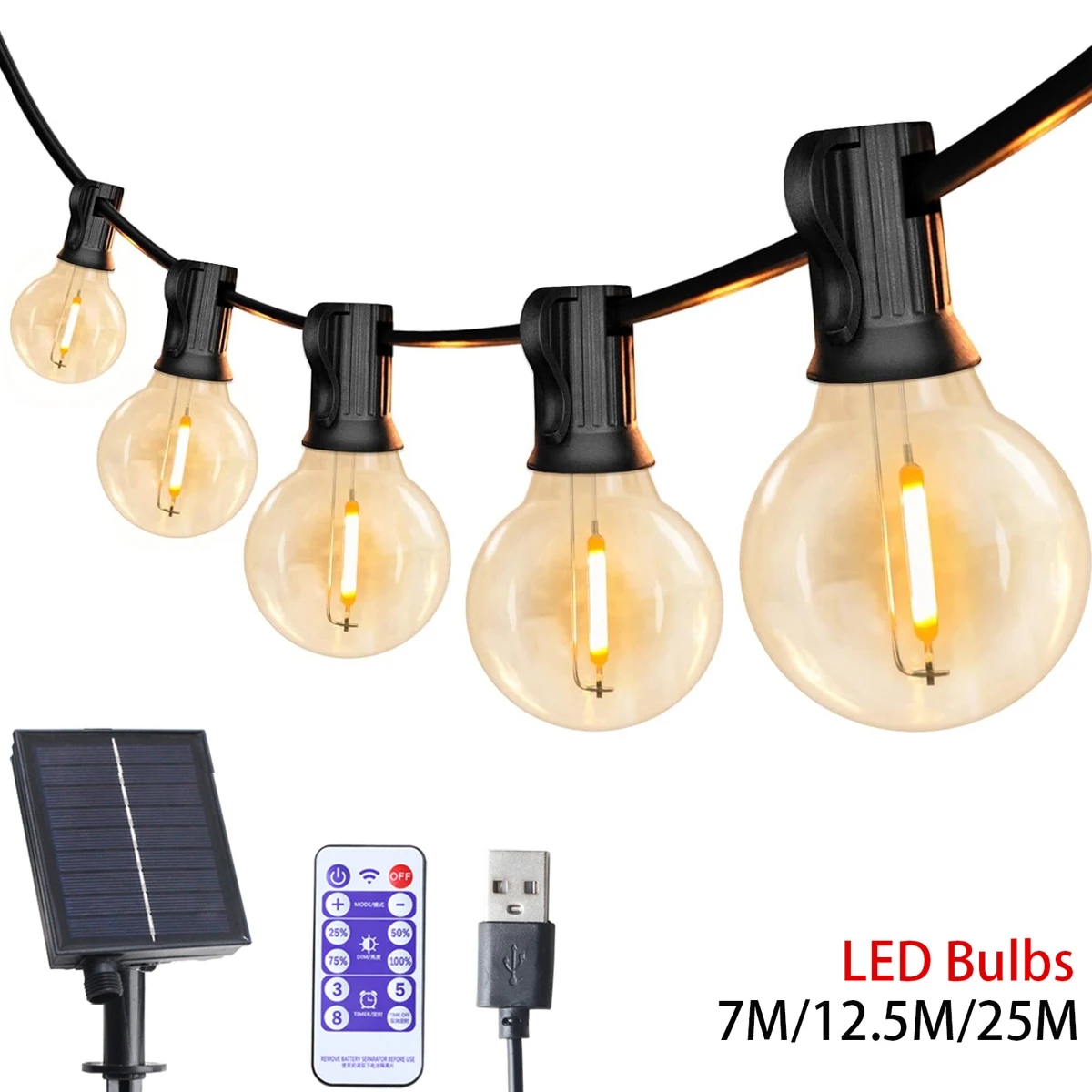 Festoon Solar LED Globe G40 String Light Fairy Outdoor For Christmas Party Garden Decorative Garland Lamp Street Patio Backyard