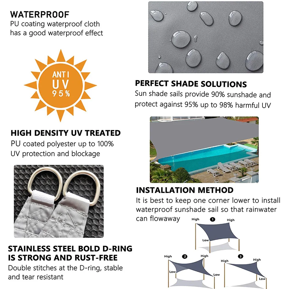 Waterproof Sun Shelter Triangle Sunshade Protection Outdoor Cover Garden Patio Pool Shade Sail Awning Camping Sun Shade 420D