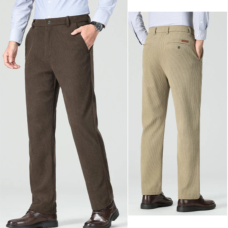 Male Smart Casual Pants Stretchy Sports Men's Fast Dry Trousers Spring Autumn Full Length Straight Office Black Navy Work Pants