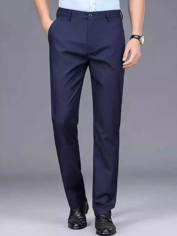 Men's Trousers Stretchy Suit Pants Summer Spring Casual Business Pants Breathable Comfortable Loose Straight Formal Pants