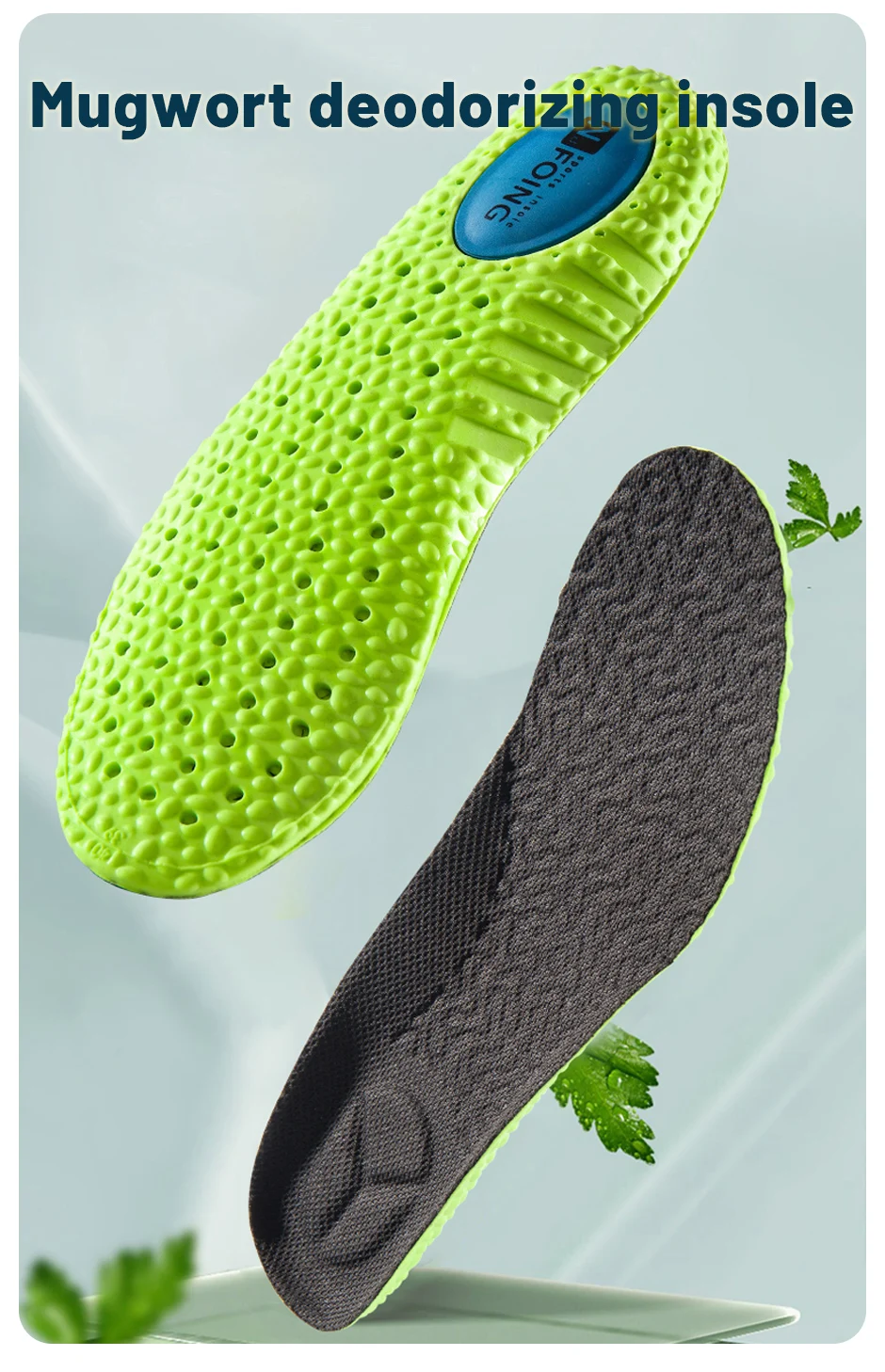 Sports Shock Absorption Insole Green PU Memory Foam Breathable Arch Support Orthopedic Shoes Pad Men Women Feet Care Shoes Pad