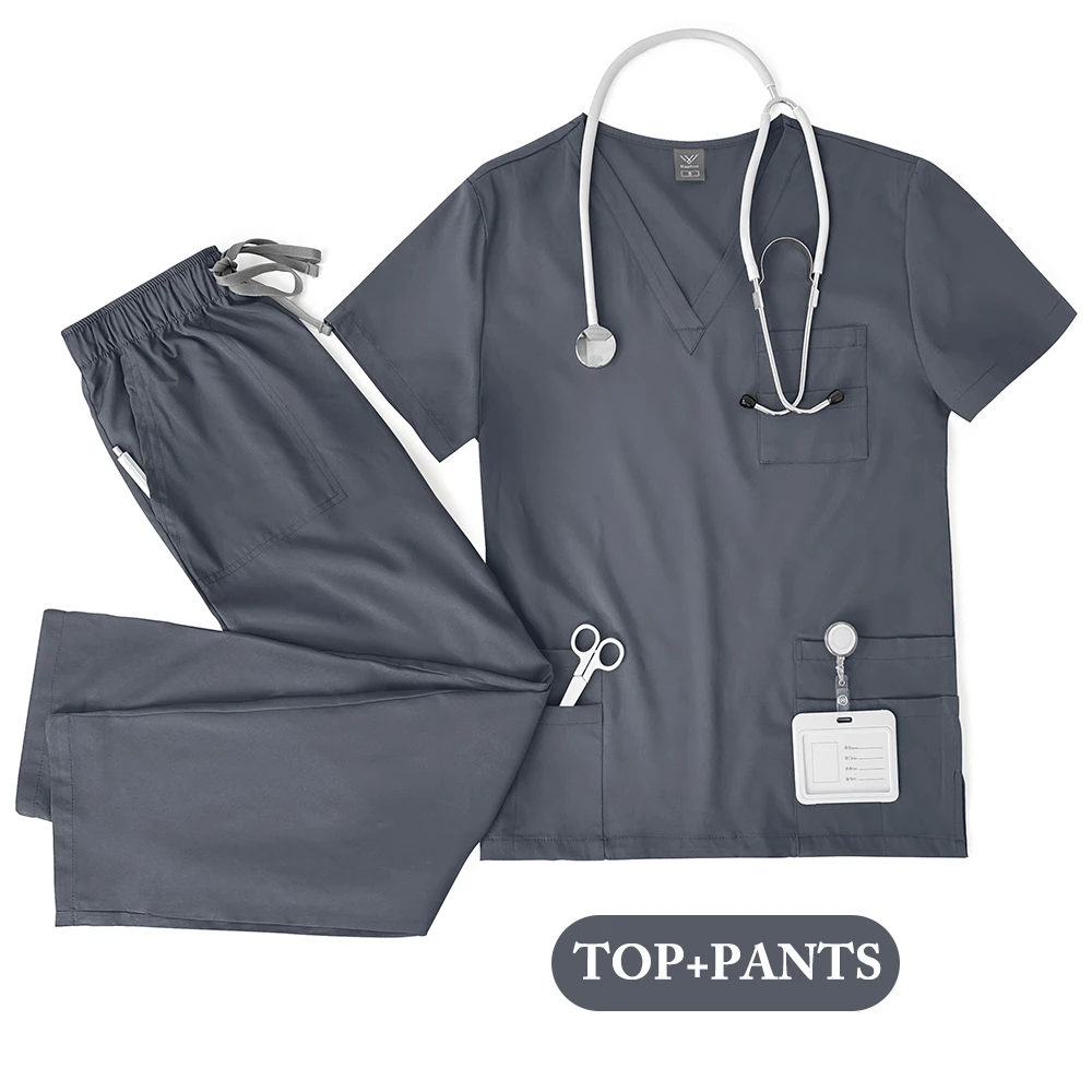 Unisex Medical Uniforms Men Women Nursing Clothes Lab Beauty Costume Nurse Scrubs Set Doctor Dentist Workwear Clinical Top Pants